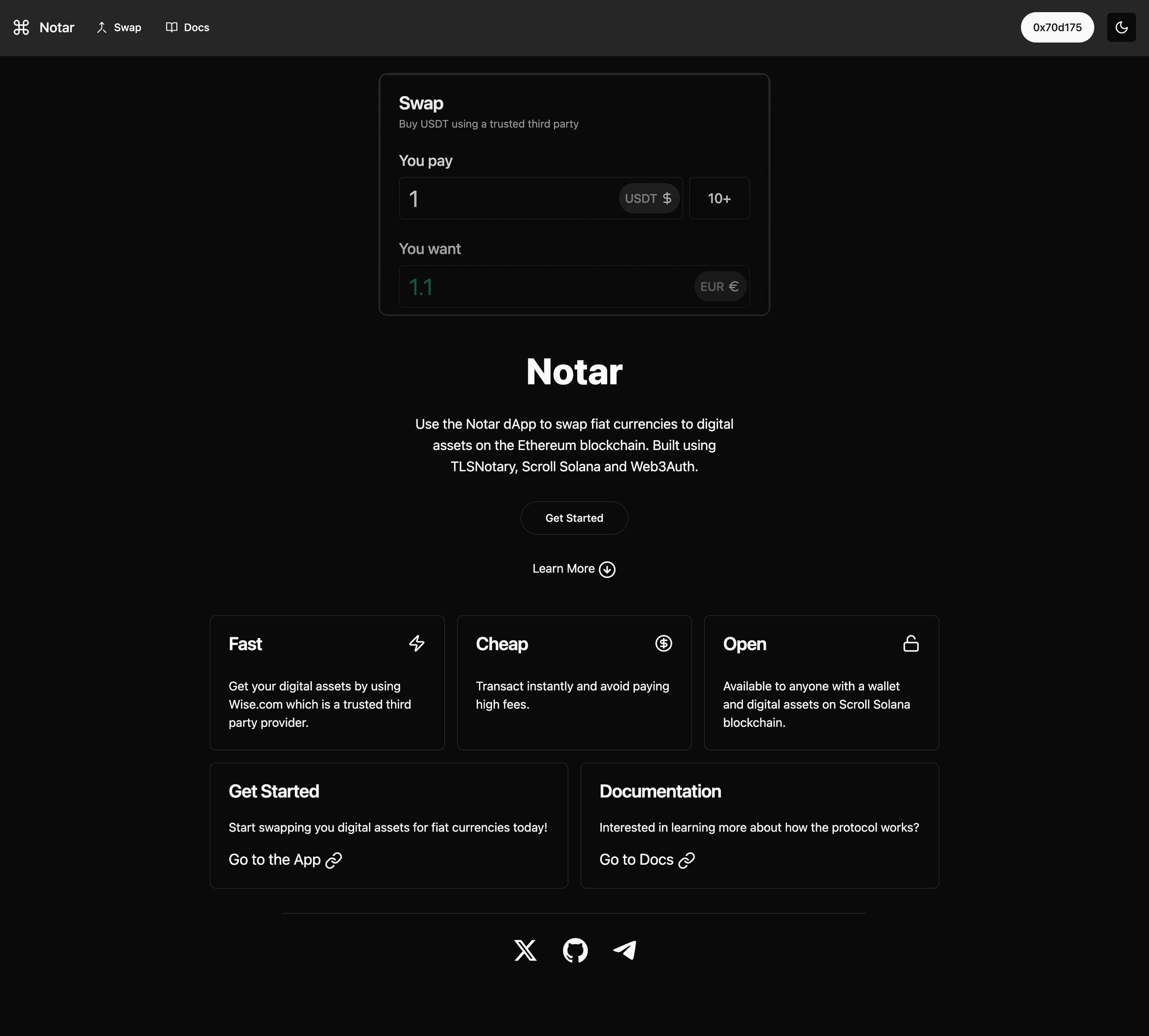 Notar Exchange interface