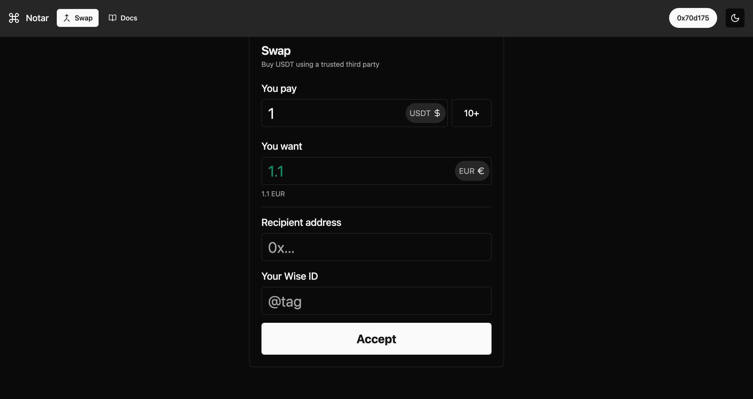 Notar Exchange transaction flow